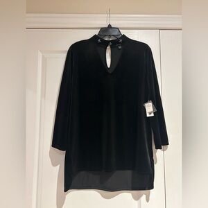 BRAND NEW 2017 Lord & Taylor black velvet embellished choker keyhole tunic